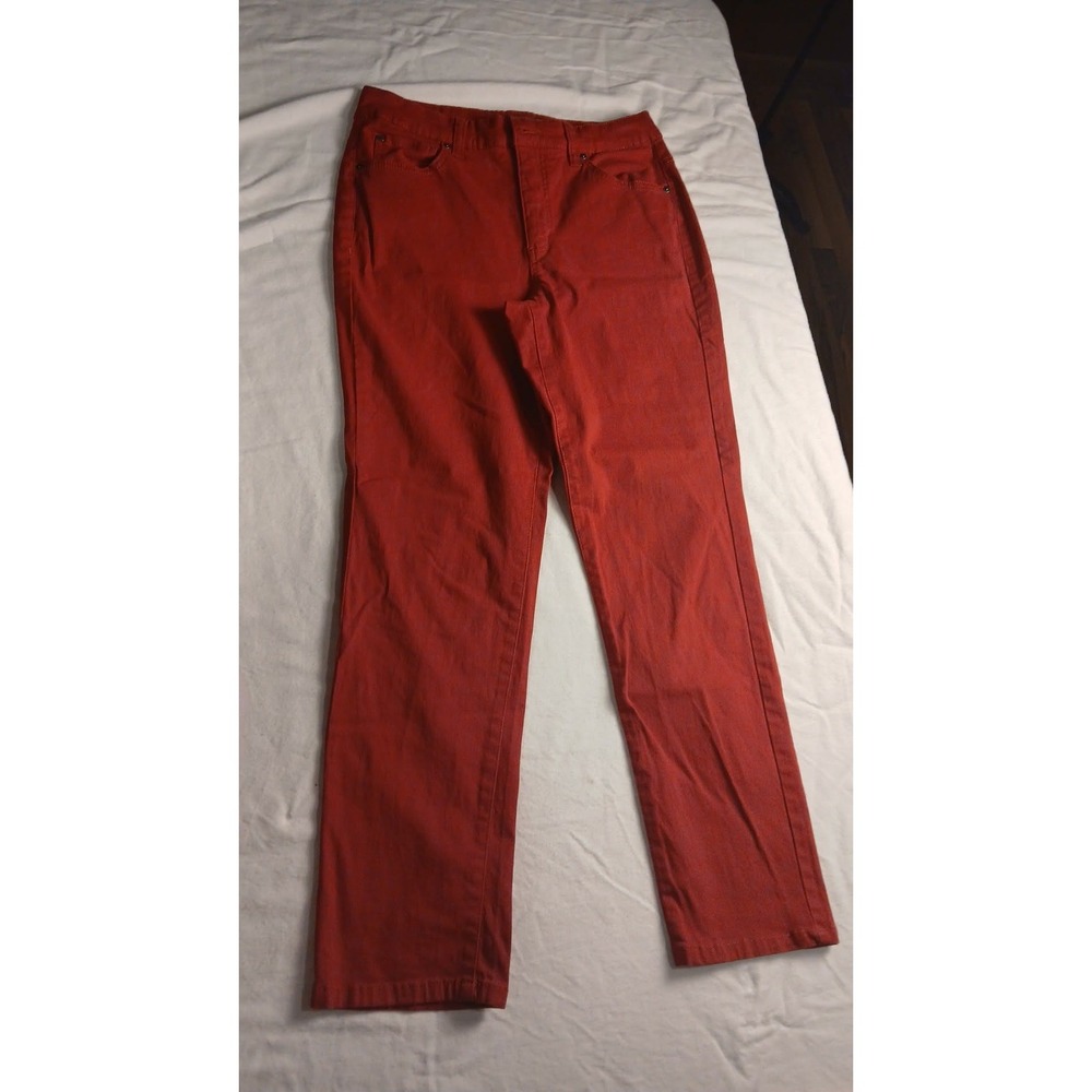 Bandolino Mandie Red Straight Leg Jeans Womens 10 Stretch High Rise Terracotta